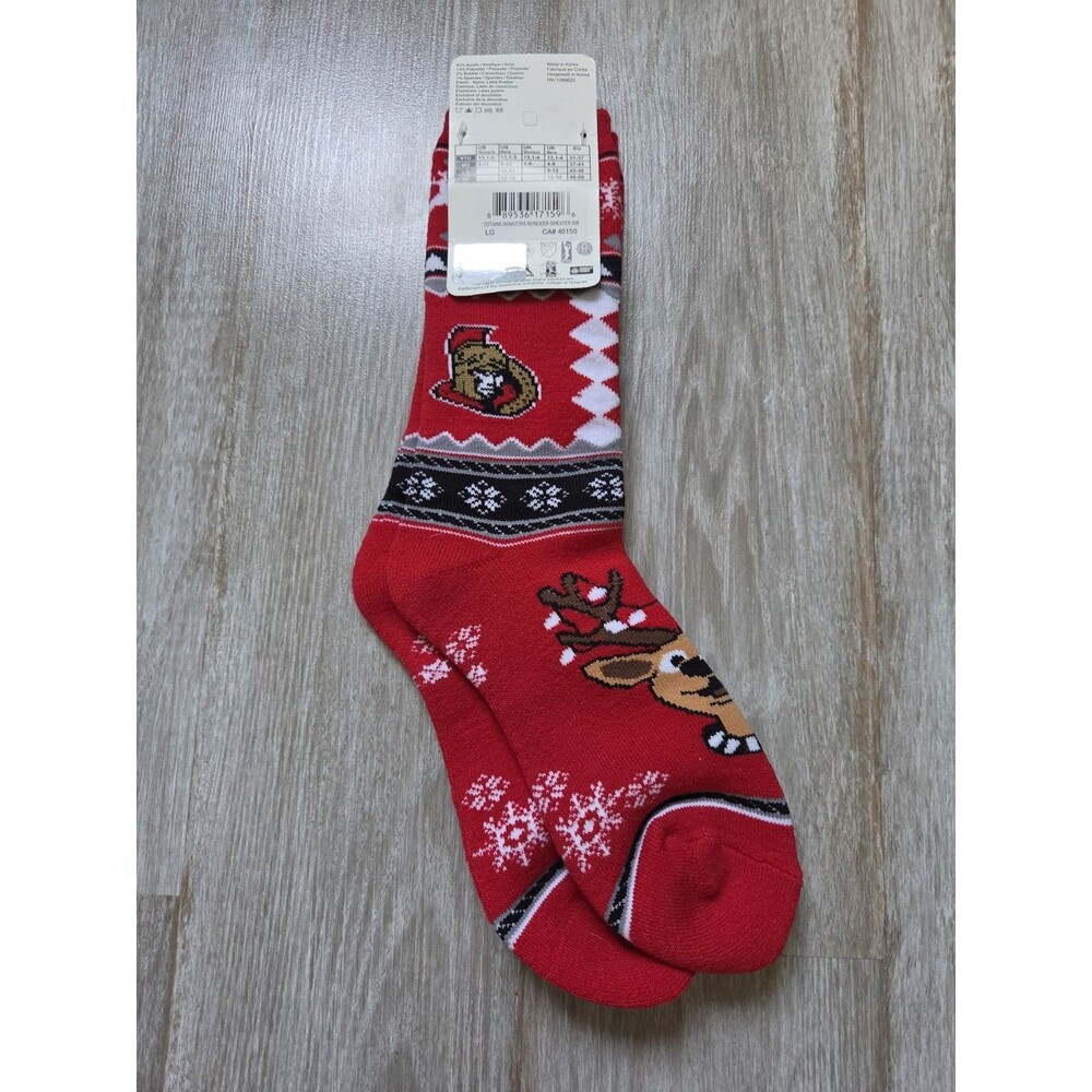 NWT Ottawa Senators Reindeer Christmas Crew Socks Red Holiday Knit Adult Large - Picture 2 of 5